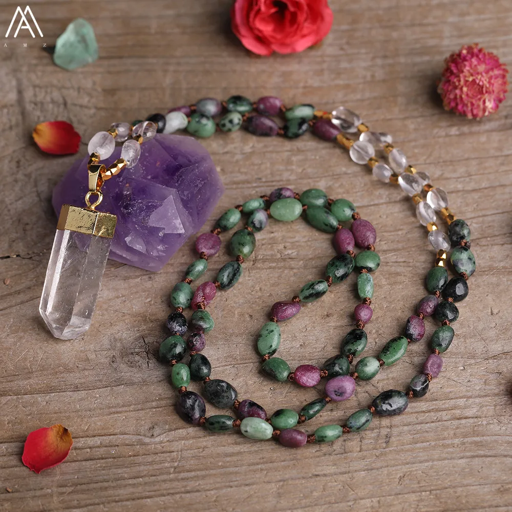 Natürliche Blau Apatit Nugget Chip Perlen Handmade Knot Halskette Frauen Weiß Quarz Punkt Perlen Yoga Halskette Lange 32 Zoll – Detail 15