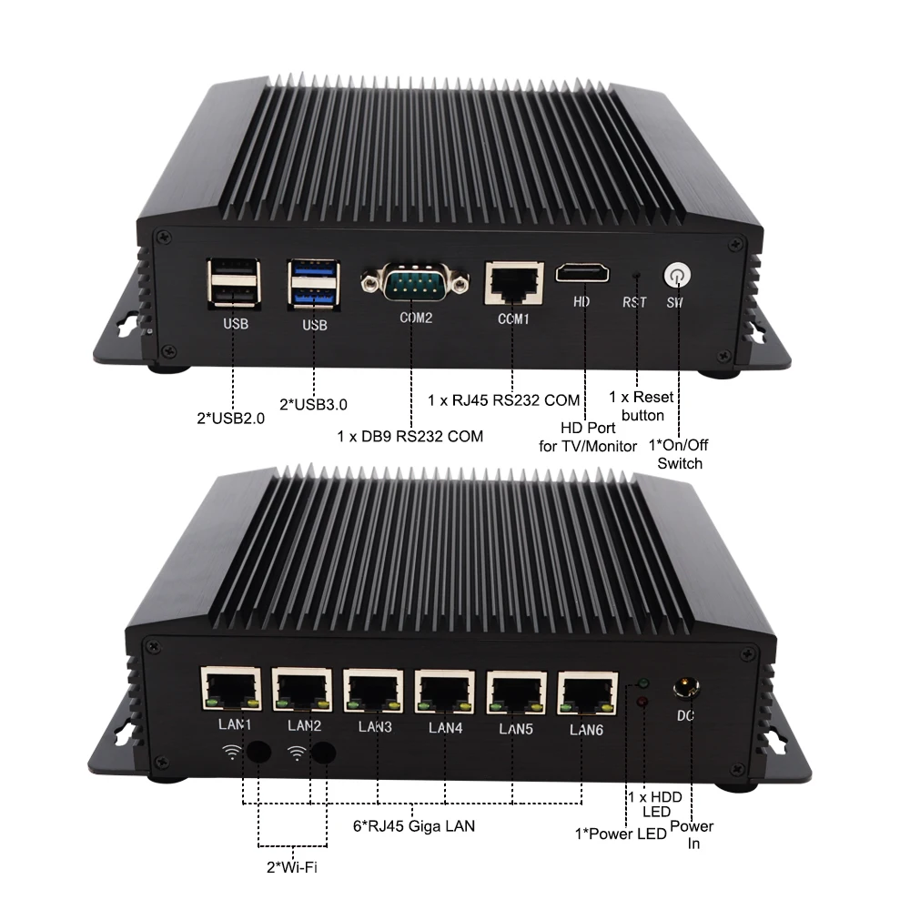 Picture 5: Fanless 6xLan Mini PC Firewall Appliance/Proxmox Mini Server/Thin Client Host Core i7-10510U 8569U i5-10210U DB9 RS232 4G SIM