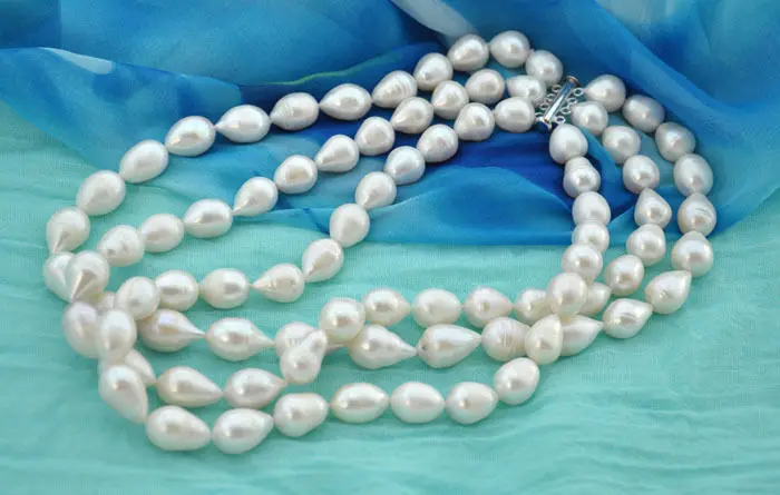 

3strands 17-19" 12-14mm drip white freshwater pearl necklace