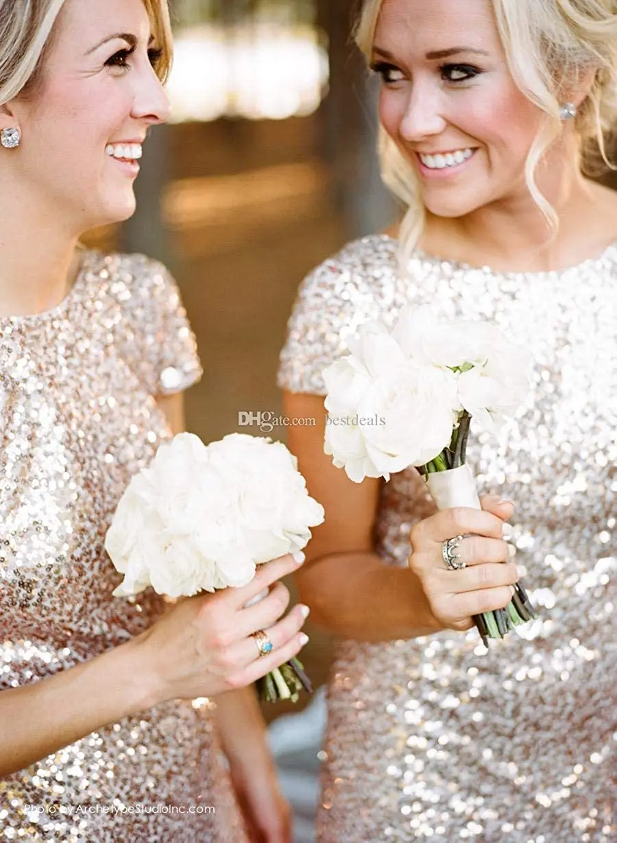 Charmingbridal Schede Boothals Sequin Bruidsmeisje Jurken Backless Korte Mouw Lovertjes Prom Avond Party Vrouwen Jurken