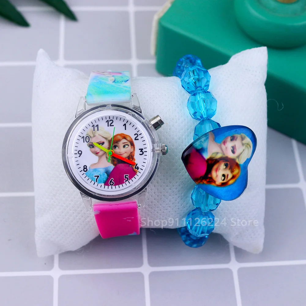 Relojes con luz Flash de dibujos animados a la moda para niñas, relojes para niños con pulsera, correa de silicona, relojes de princesa Elsa para niños, reloj infantil