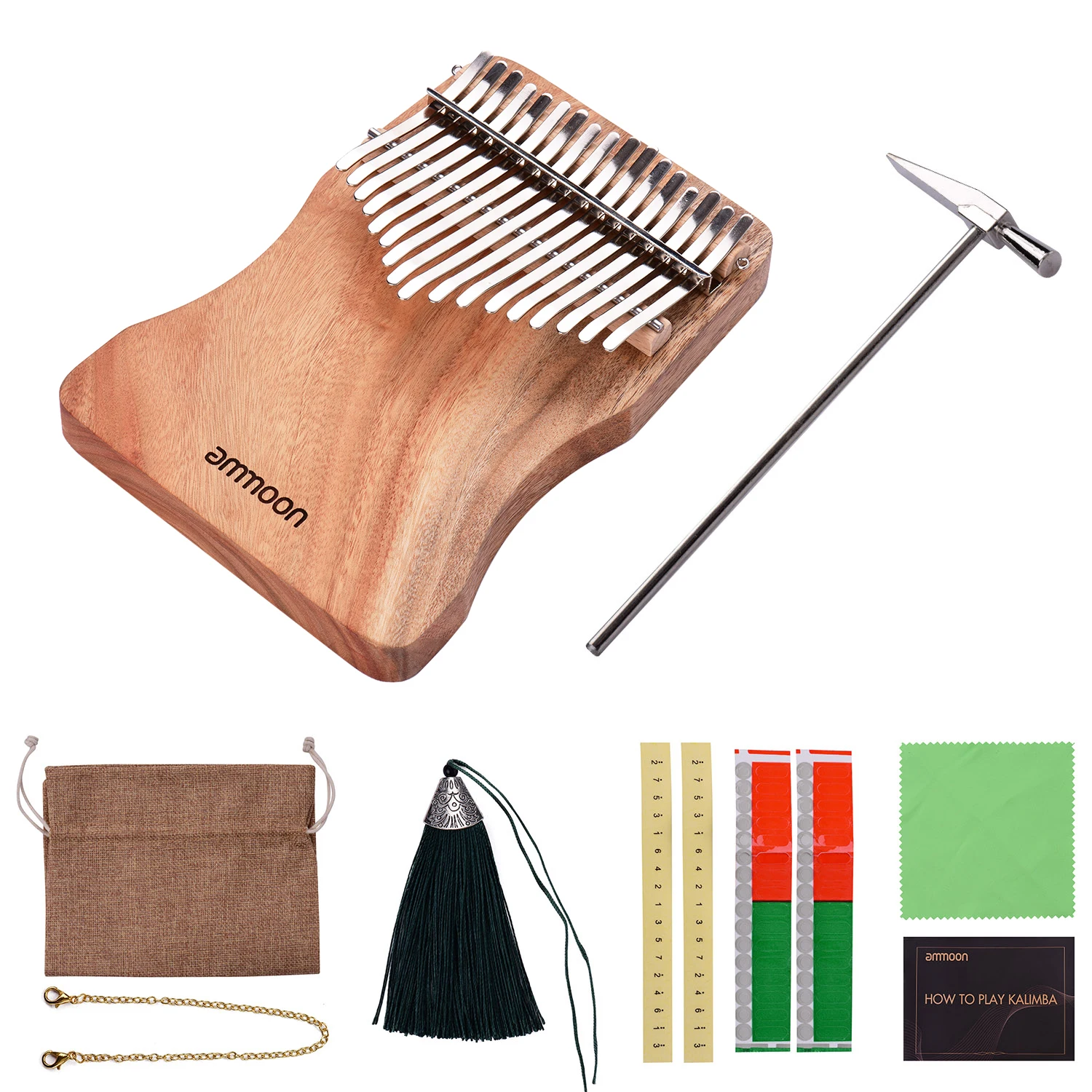 ammoon 17-Key Thumb Piano Kalimba Camphorwood C Tone with Carry Bag Music Book Musical Scale Stickers Tuning Hammer kalimba