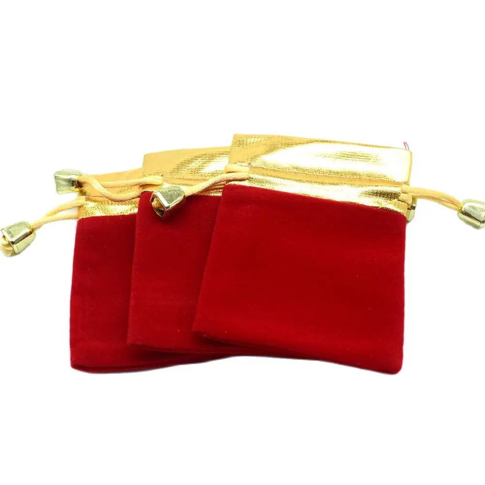 Free Shipping 50pcs Velvet Drawstring Pouches Red Jewelry Packing Storge Bags Christmas Gift Bag 7*9cm