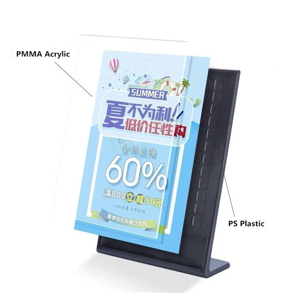 A4 Plastic T / L Shape Table Sign Holder Menu Sign Holder Stands For Tables Restaurants Sign Board For Stores