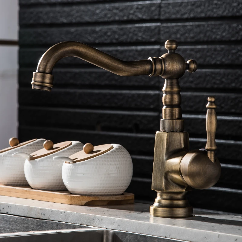 CCC Brass retro European style hot and cold water faucet   Above counter basin kitchen wash basin bathroom basin faucet switch