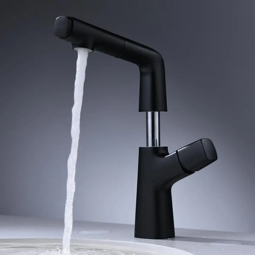 

black or white Bathroom Kitchen Basin Faucet brass Pull Out Spray Sink Tap Hot And Cold Water Crane Deck Mount Faucets