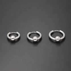 Stainless Steel Metal Ball Charming Huggie Earrings For Man Simple Round Circle Women Ear Hoop Earrings Pierce Jewellry