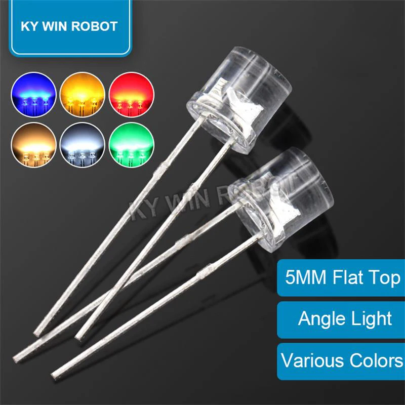 100pcs 5mm Flat Top White Red Yellow Blue Green Assorted Kit Lamp Diode LED Ultra Bright Bulbs Emitting Diodes F5 5 mm DIY Light