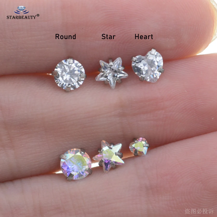 2pcs Top Crystal 3/4/5mm Heart Star Round Helix Tragus Piercing Oreja Nose Piercing Nariz Labret Lip Ring Nose Ring Earring Gift