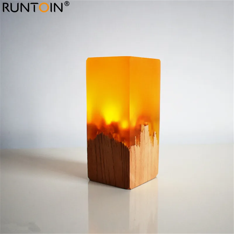 Creative LED Resin Solid Wood Night Light USB Home Decoration Gift Table Lamp Atmosphere Living Room Bedroom Lamp Holiday Gift