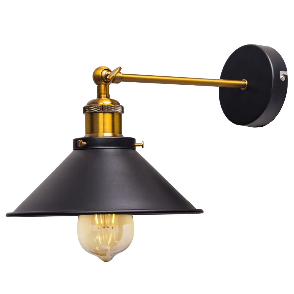 

Black Color Loft Industrial Wall Lamps Vintage Bedside Wall Light Metal Lampshade E27 Edison Bulbs 110V/220V