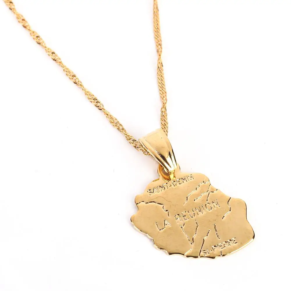 La Reunion Map Pendant Necklace Gold Color Fashion France Reunion Island Maps Jewelry