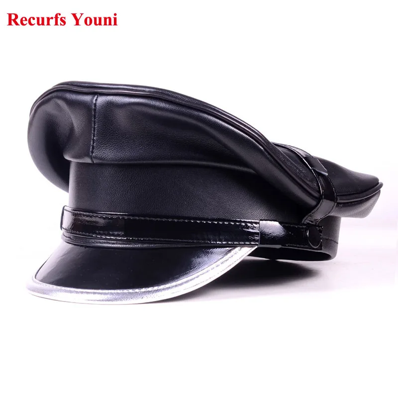 

Luxury Winter Genuine Leather Hat Men Male Germany Officer Visor Cap Locomotive Retro German Military Hat Cortical Casquette