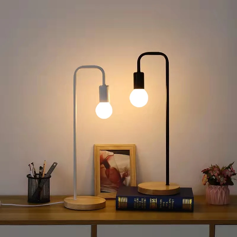 

Black White Loft Vintage Desk Lamp American Countryside Wooden E27 Edison bulb Table Lamps Nordic Metal Table light Fixtures