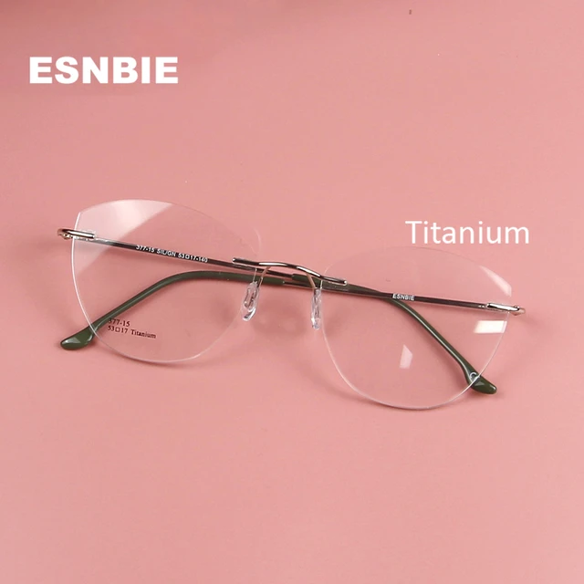 Montatura per occhiali senza montatura in titanio ultraleggero per donna occhiali da vista femminili in oro chiaro Cat Eye occhiali da vista senza montatura AliExpress 200000297