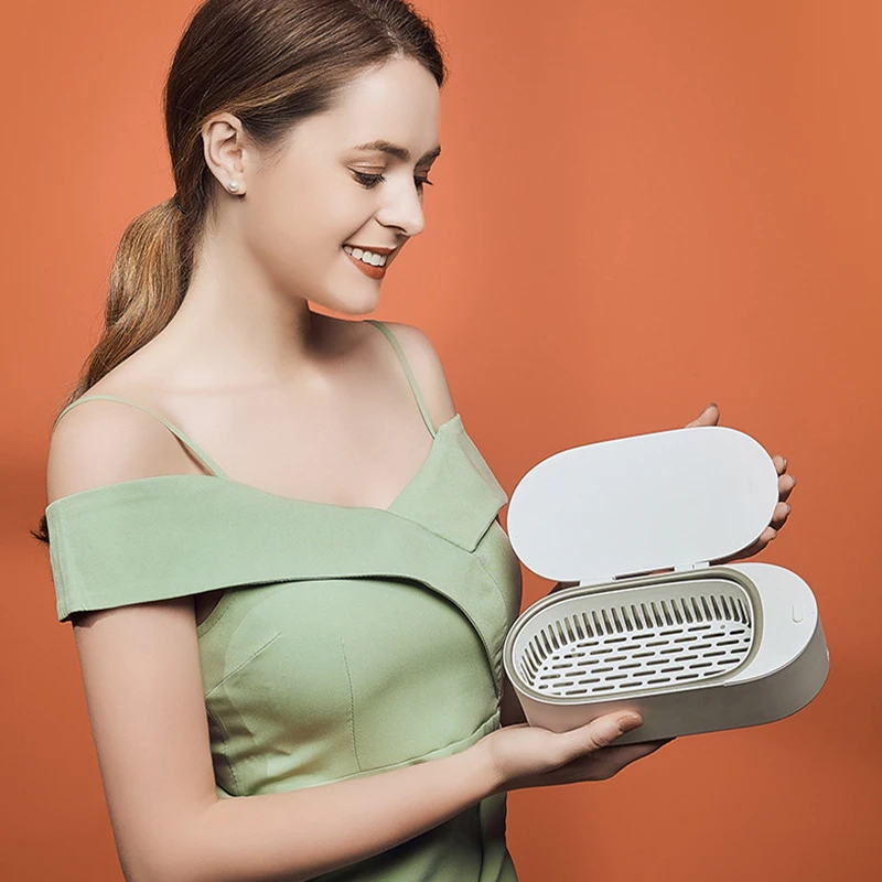 آلة التنظيف بالموجات فوق الصوتية الصغيرة المحمولة 45000Hz عالية التردد آلة تنظيف الاهتزاز مجوهرات نظارات ساعة التنظيف