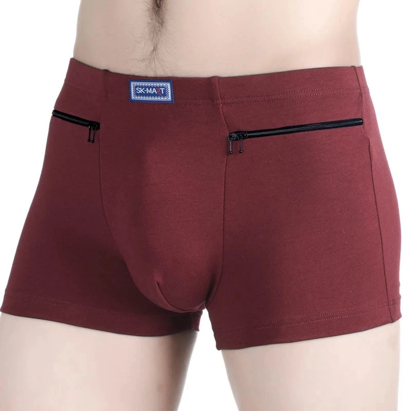 Plus Size Men Sexy Panties Cotton Double Zipper Pockets Theftproof Shorts Mens Boxer Shorts Underwear Breathable Male Underpants