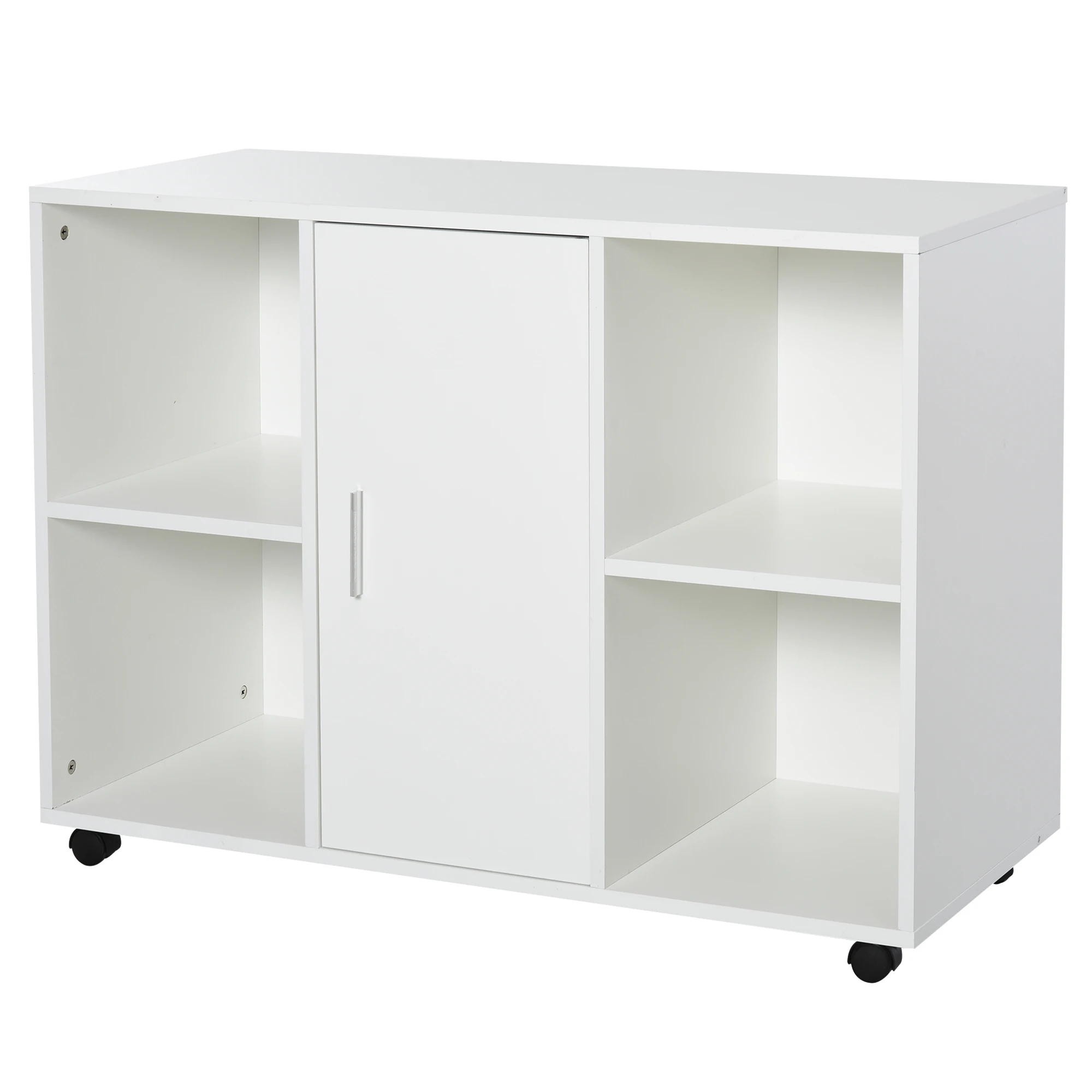 HOMCOM office cabinet for printer machine holder with 4 compartments wheels 2 brakes 100x40x71 cm White