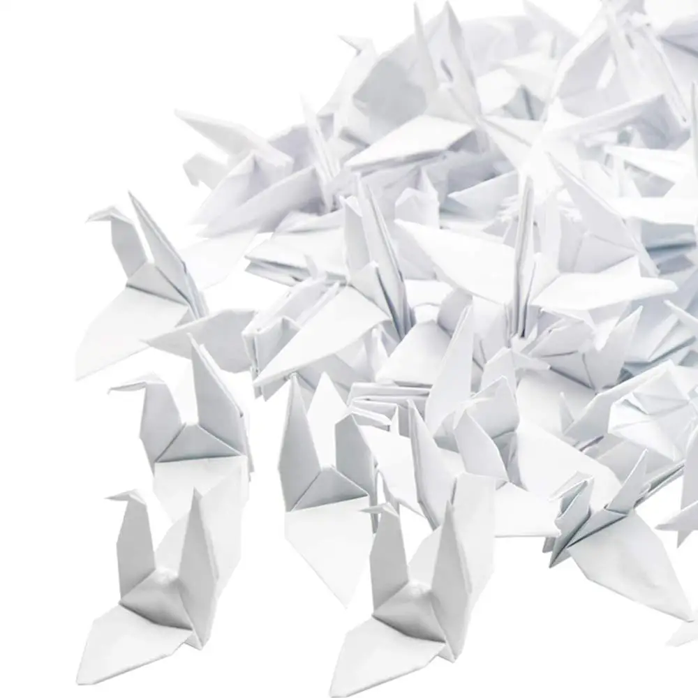 100pcs Folded 10/15CM White Origami Paper Crane Handmade Bird Garland for Wedding Backdrop Home Decor Baby Shower Party Supplies