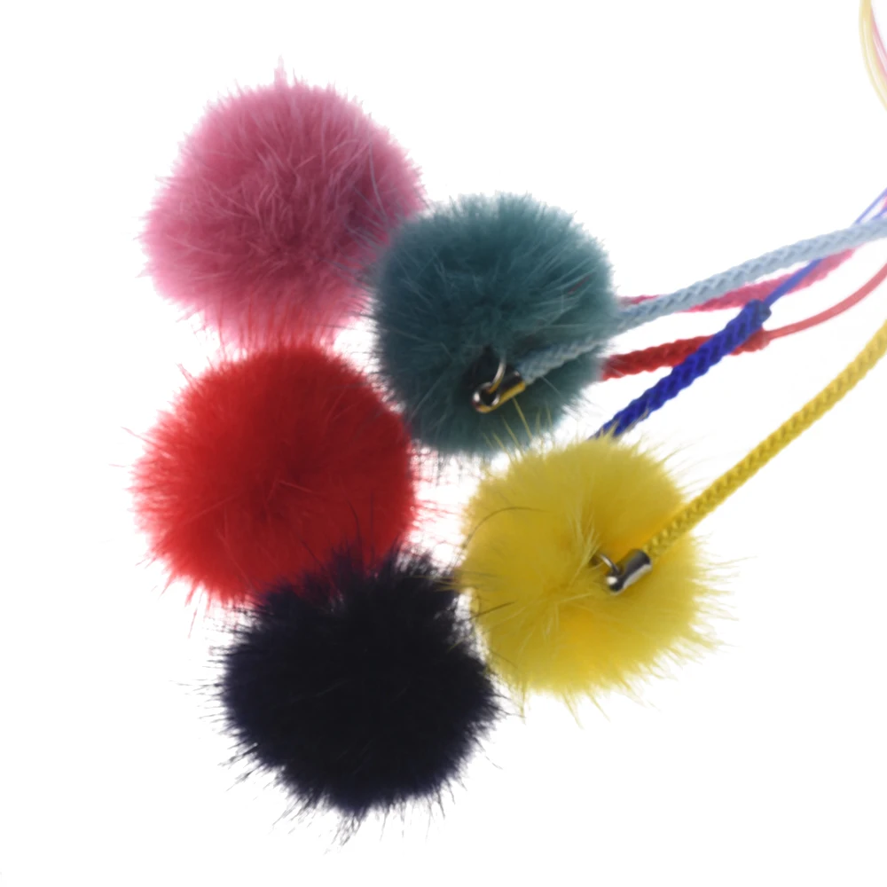 5Pcs Golf Rubber Tees With 4cm Imitation Mink Fur Plush Balls&Handmade Rope Prevent loss Different Colors Golf Ball Holder