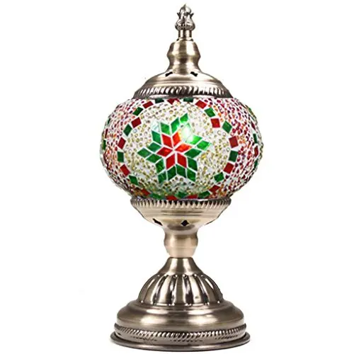 Silver Fever Handcrafted Mosaic Turkish Lamp Moroccan Glass Table Desk Bedside Light Bronze Base with E12 Bulb (Christmas Color