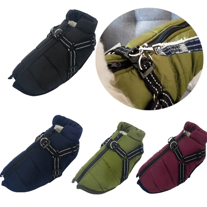 Ropa cálida de invierno para perros pequeños y grandes, ropa para cachorros, traje de Bulldog Francés, abrigo, chaqueta con arnés impermeable