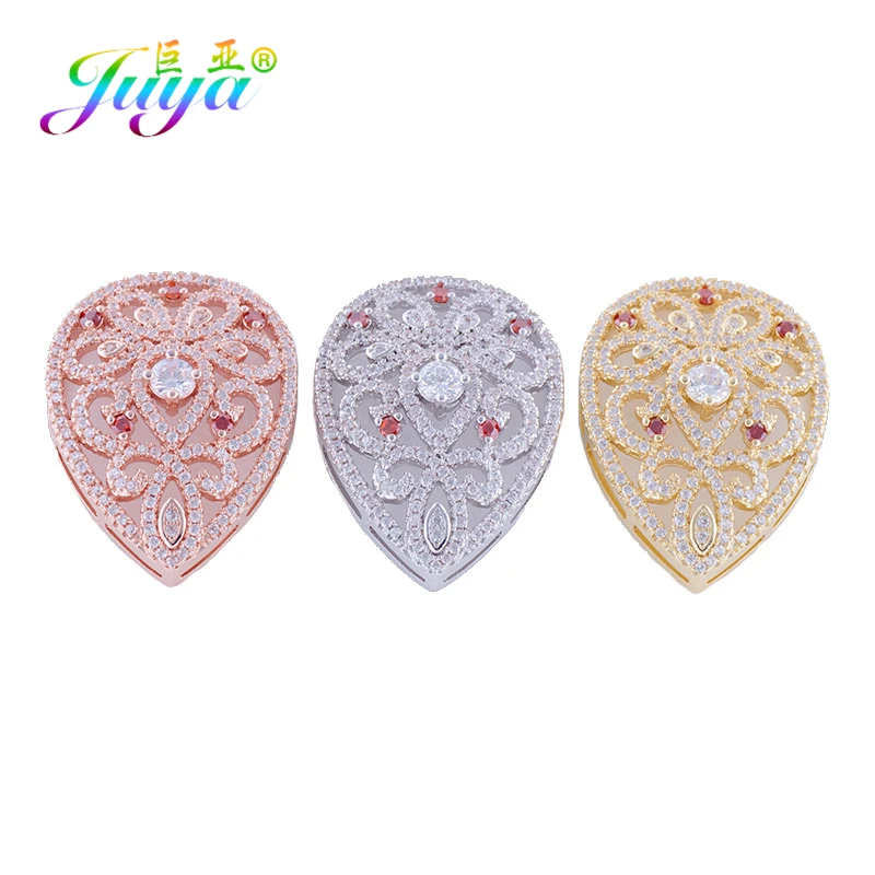 Juya 18K Gold Plated Pearls Jewelry Making Mountings Micro Pave Zircon Decorative Floating Flower Fastener Connector Accessories