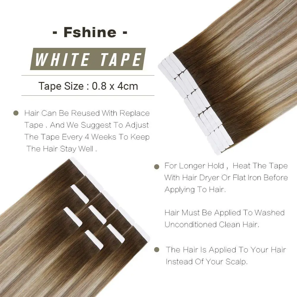 Full Shine Tape in Hair Balayage Color 100% Real Human Hair Extensions 20 Pcs 50g Seamless Tape on Hair Machine Made Remy