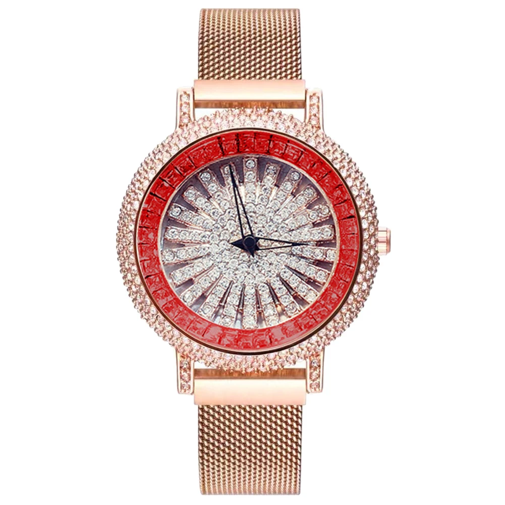 Luxury Full Rhinestone Round Dial Magnetic Alloy Band Women Quartz Wrist Watch New Ladies Dress Watches Gift Luxury