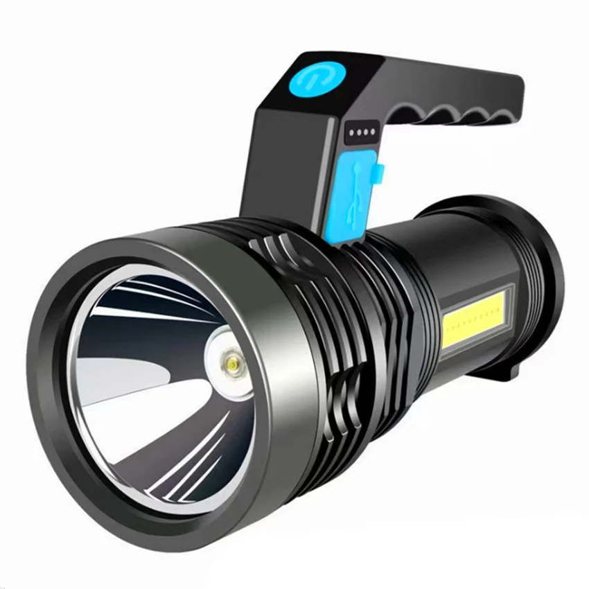 Faretto ricaricabile, torcia a LED con proiettore lato sinistro, Display di alimentazione, 4 modalità, proiettore faretto portatile per la casa