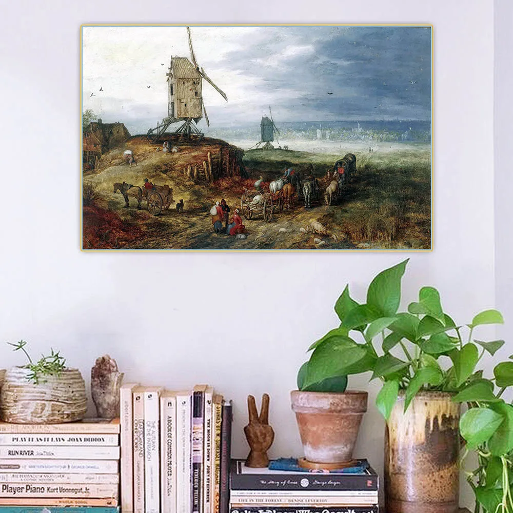 Bruegel Pieter - Landscape with two windmills Canvas Art Oil Painting Aesthetics Picture Wall Decorative Decor Home Decoration