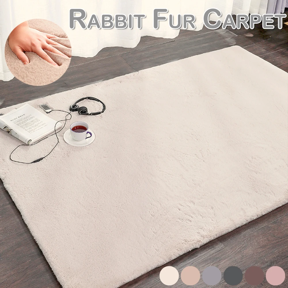 Living Room Carpet Floor Shaggy Fur Rabbit Soft Chairs Sofas Cushions Kitchen Mat Beds Glass Tea Room Glass Bay Home Decor D30