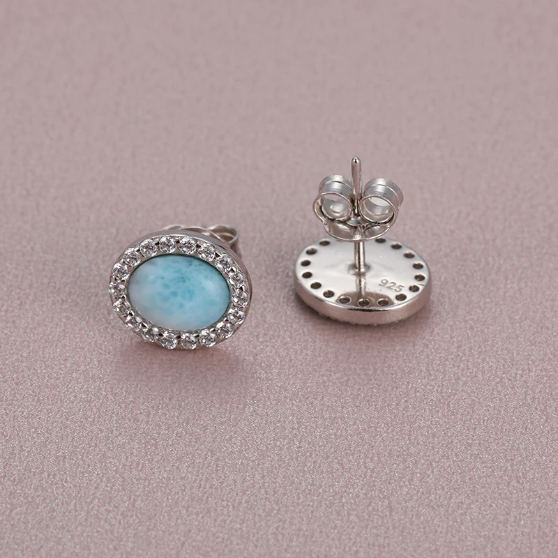 2021 Simple Fashion Geometric Round Charm 925 Sterling Silver Jewelry Gift Classic Natural Precious Larimar Earrings for Women