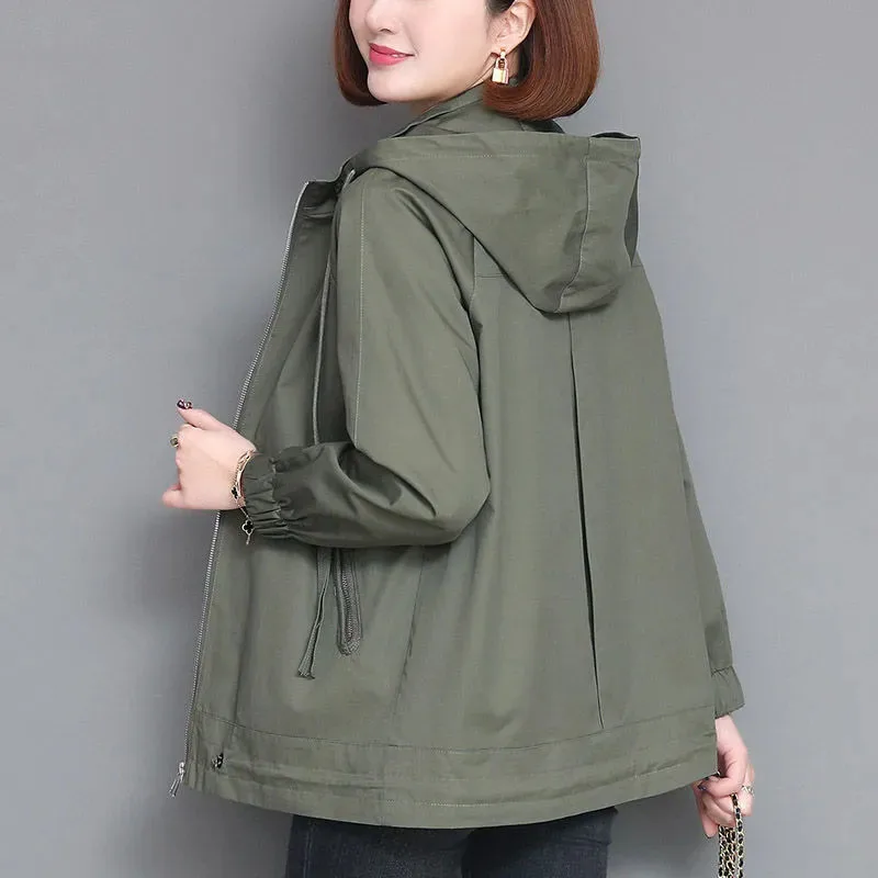 

Women Nice Pop Trench Coat Spring Autumn Women's Hooded Outerwear Loose Overcoat Female Windbreaker Casual Basic Plus Size Top