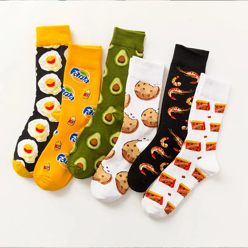 

носки Happy Funny Cotton Socks Women Tube Sock Tide Cotton Long Snacks Fruit Food Avocado Socks High Tube Socks