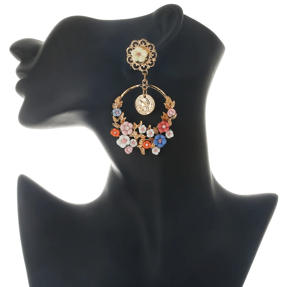 Women Colorful Resin Flower Earrings for Women\'s Long Drop Earring Pendant Statement Aretes New Fashion Jewelry for Gifts NL779