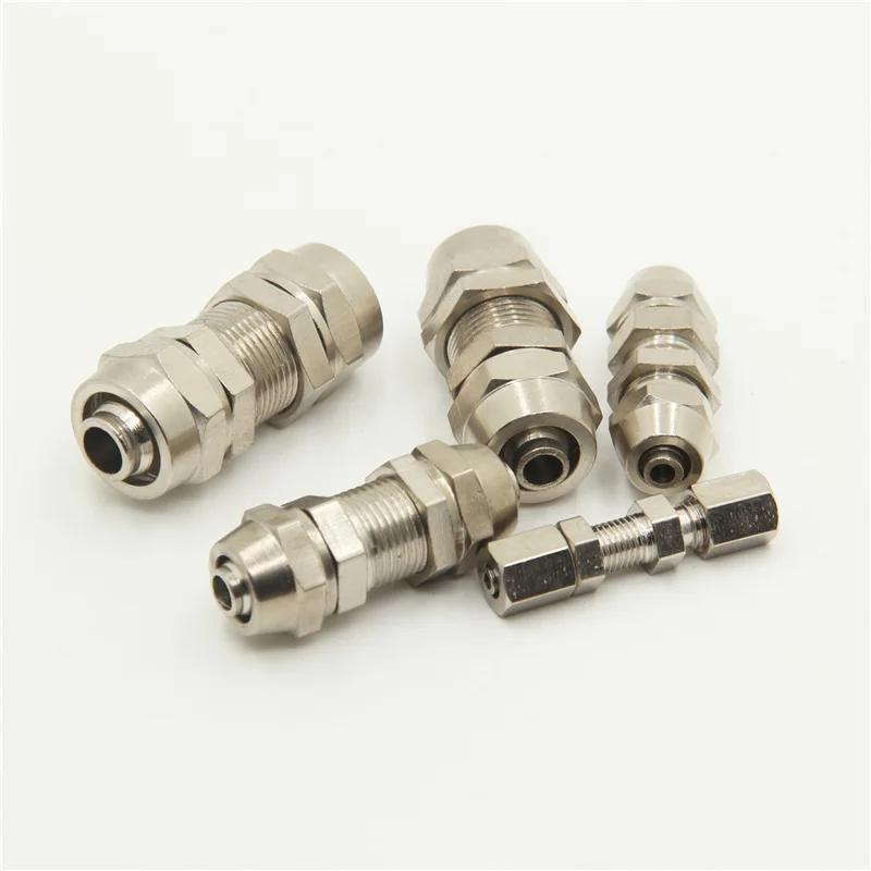 1Pcs PM4 PM6 PM8 PM10 PM12 Copper-plated Nickel Quick Screw Through Baffle Connector Pneumatic Through Plate Pipe Fittings