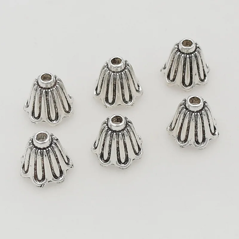 50pcs/lot Good Quality Antique Silver Flower Tassel Caps Handmade Zinc Alloy Beaded End Caps Charms DIY Jewelry Accessories