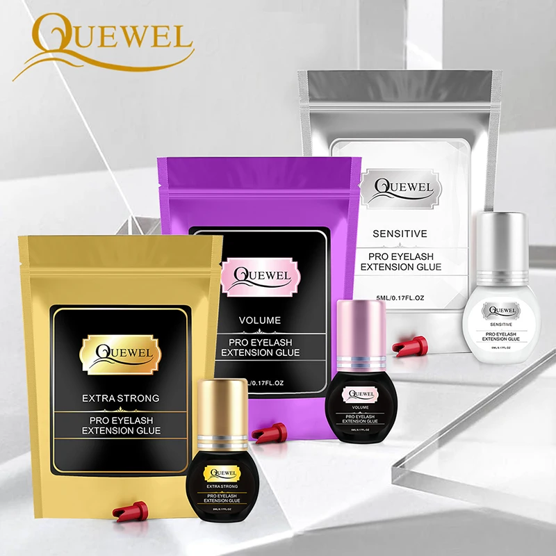 Quewel 1-2S Dry Time Lash Glue For Eyelashes Extension Black Adhesive Super Glue Naturally Individual Retention Long Last