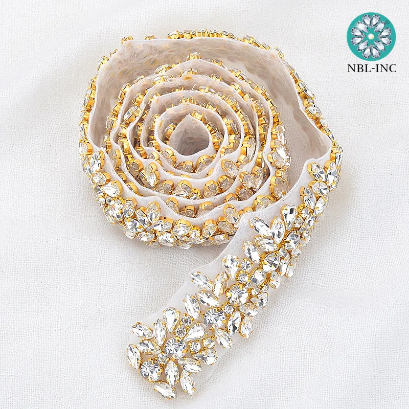 (1 PC) Rhinestones Bridal belt diamond wedding dress belt crystal satin wedding sash trim for wedding dress accessories WDD0278