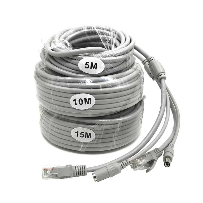 Cable CCTV Ethernet para sistema de vigilancia de cámaras IP, extensión de alimentación RJ45 + DC, 5M/10M/15M/20M/30M opcional, 2,1mm/5,5mm