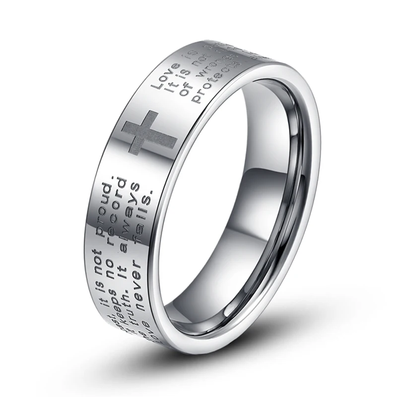 Fashion 4/6MM Width True Love Cross Ring Men's Black Tungsten Carbide Rings Jewelry wedding bands For Women Man