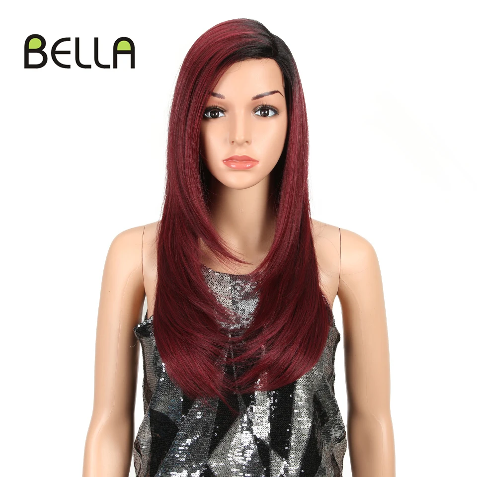 

Bella Straight Lace Wig Synthetic Burgundy Red Pink Blonde Side Part 24 Inch Straight Lace Wigs Cosplay Wig For Black Women