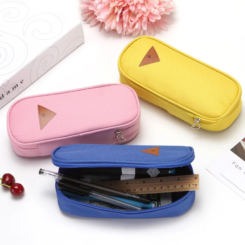 1Pcs Simple Candy Color Large-capacity Pencil Case Zipper Bag Multi- function Flip Pencil Bag School Stationery Supplies Case