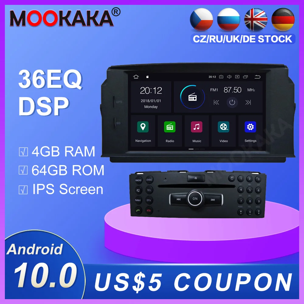 Android 10.0 2+16GB Car Radio player GPS Navigation for BENZ C Class C180/C200/C230 W204 Multimedia Player Radio stereo unit dsp