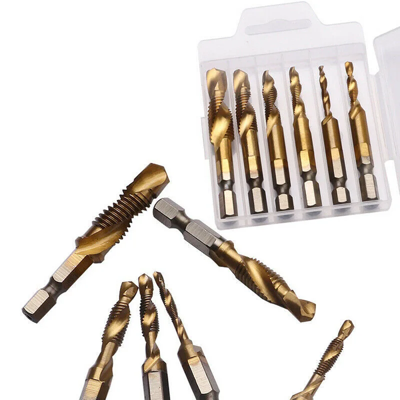 M3-M10タップドリルビット1/4六角シャンク機ハンドタップチタンコーティングされたhss掘削タップビットねじねじ木工ツール