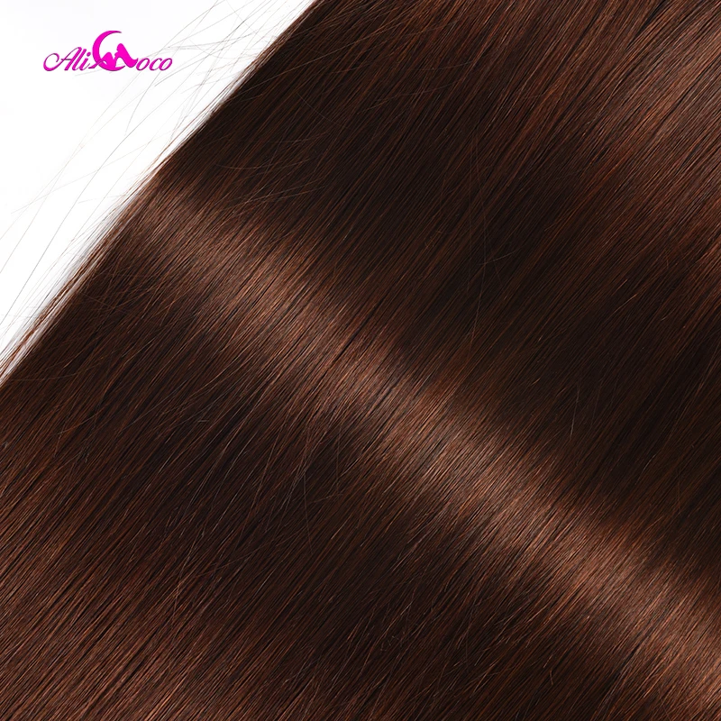 Chocolate Brown Bone Straight Bundles With Closure #4 Brazilian Hair Weave Bundles With Closure Remy Straight Human Hair Bundles