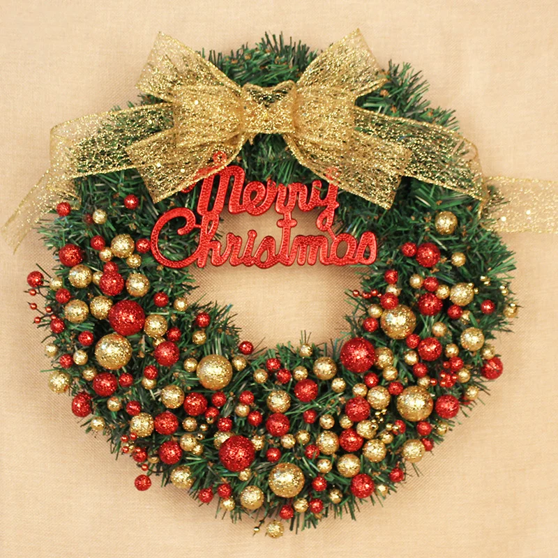 30cm/40cm Merry Christmas Wreath Gold Hanging Front Door Wall Xmas Garland Home Ornament Naviidad  Decorations Tree Wreath