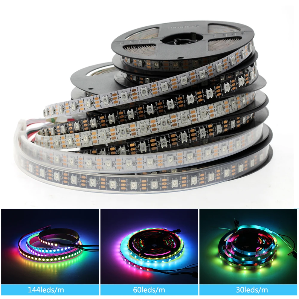 Zuczug-Tira de luces LED RGB WS2811 WS2812B 5M 5 12 voltios impermeable 5050 30/60/144 led/m WS2812 WS2812B DC 5V 12 V, cinta de rayas led