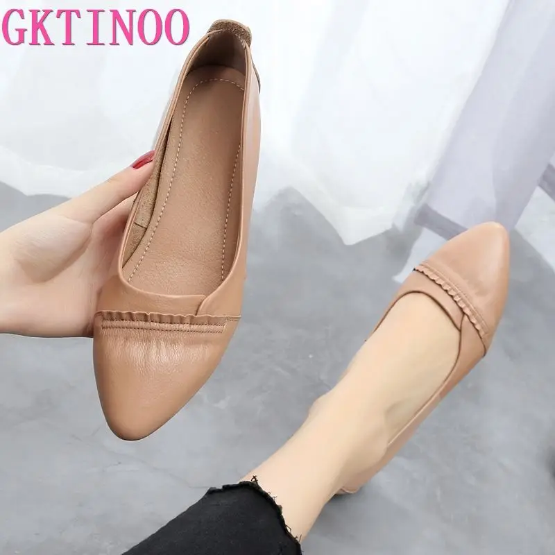 GKTINOO 2024 Spring Genuine Leather Shoes Pointed Toe Women Flat Shoes Fashion Casual Shoe Soft Comfort Leather Shoes Large Size